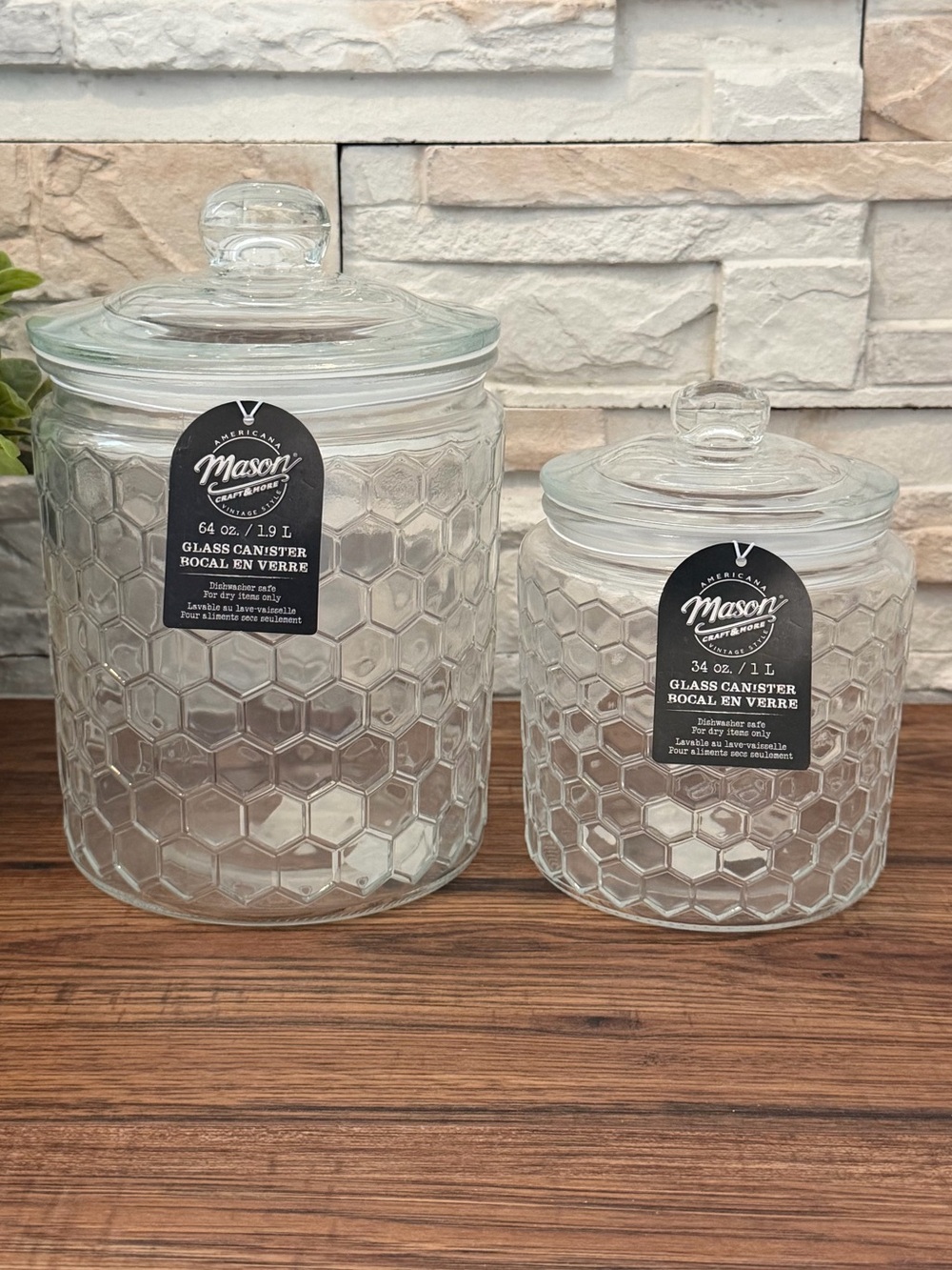 🆕 Mason Glass 🐝 Honeycomb Jars/ Canisters - Set of 2!